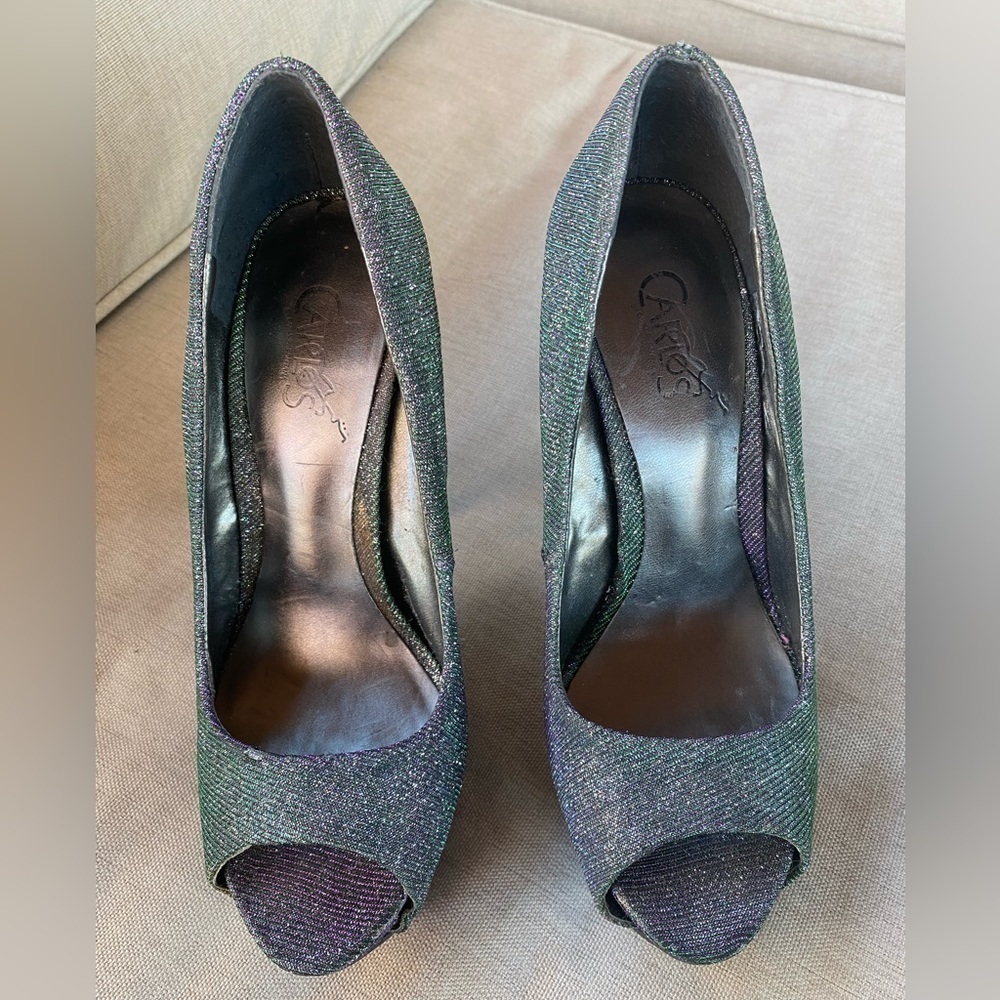 Carlos Santana Glitter Peep Toe Heels - Green and Purple